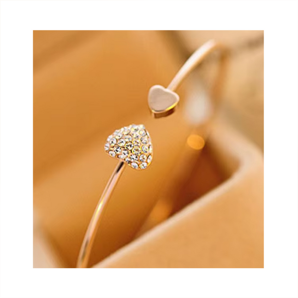 Gold Heart Charm Bracelet – Minimalist Adjustable Open Bangle for Women