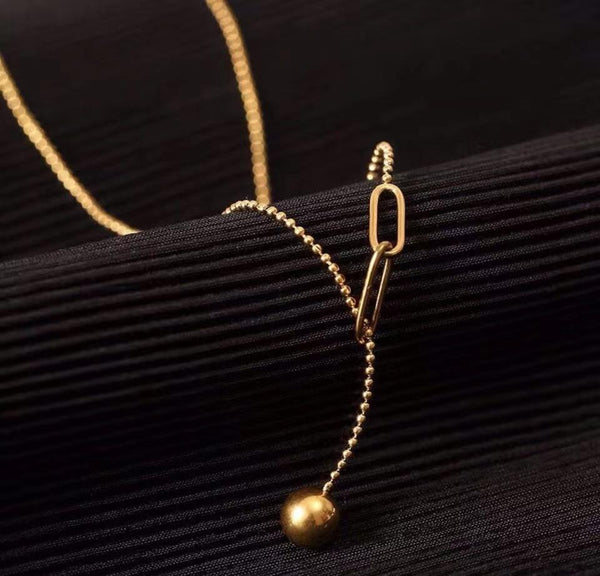 Gold-Plated Stainless Steel Ball Drop Necklace for Women – Minimalist Gold Chain Jewelry