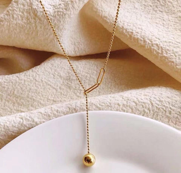 Gold-Plated Stainless Steel Ball Drop Necklace for Women – Minimalist Gold Chain Jewelry