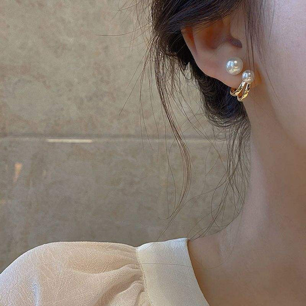Korean Double Pearl Gold Clip Earrings for Women | Elegant Non-Pierced Ear Cuffs | Vintage Fashion Jewelry Gift