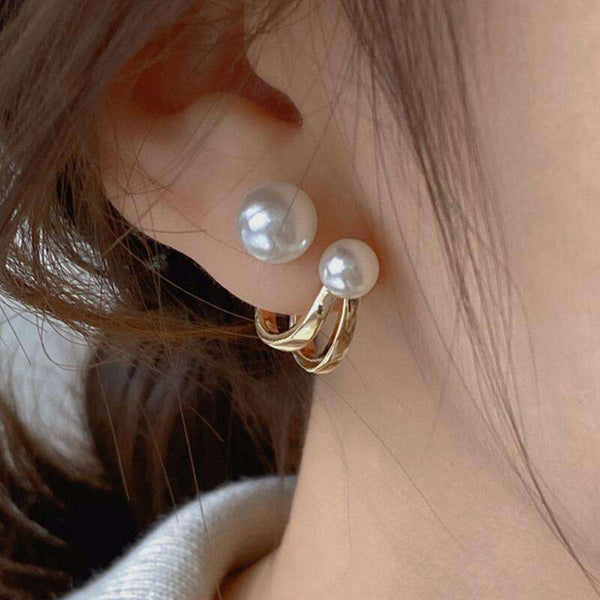 Korean Double Pearl Gold Clip Earrings for Women | Elegant Non-Pierced Ear Cuffs | Vintage Fashion Jewelry Gift