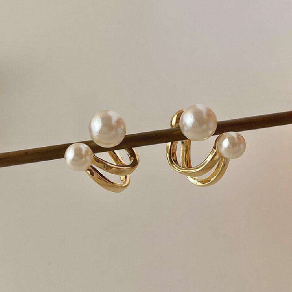 Korean Double Pearl Gold Clip Earrings for Women | Elegant Non-Pierced Ear Cuffs | Vintage Fashion Jewelry Gift