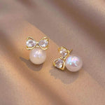 Luxury Diamond Bow Pearl Earrings for Women – Gold Plated Elegant Studs | Korean Style Anti-Tarnish Jewelry