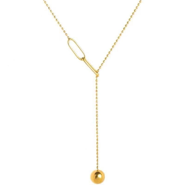 Gold-Plated Stainless Steel Ball Drop Necklace for Women – Minimalist Gold Chain Jewelry