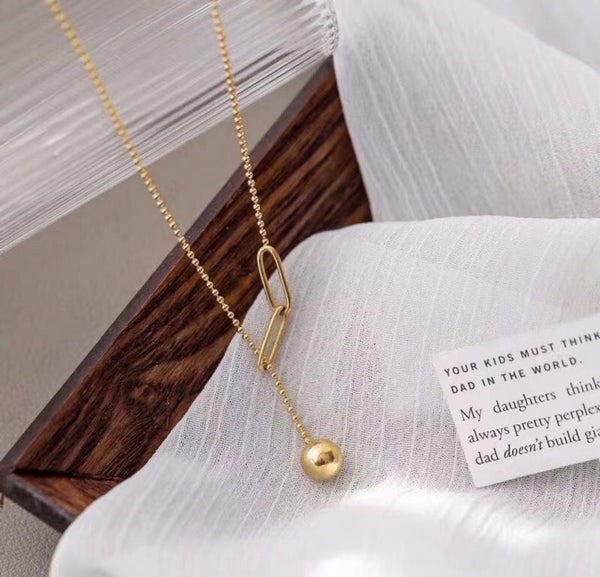 Gold-Plated Stainless Steel Ball Drop Necklace for Women – Minimalist Gold Chain Jewelry