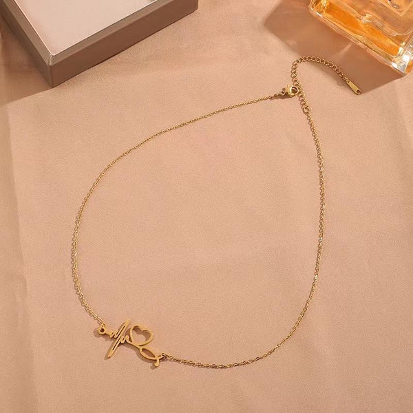 Stylish Love Heartbeat Necklace for Women – Gold-Plated Stainless Steel Chain Jewelry