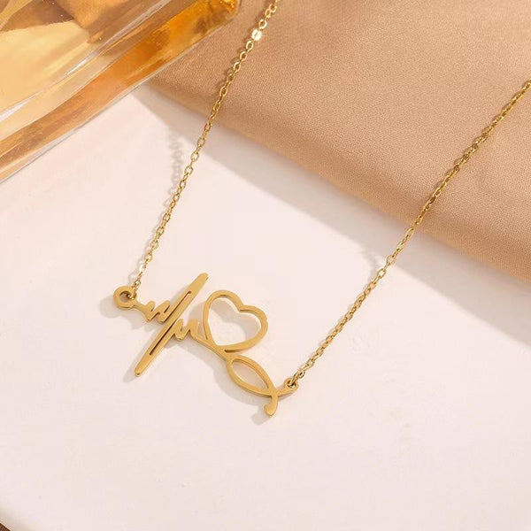 Stylish Love Heartbeat Necklace for Women – Gold-Plated Stainless Steel Chain Jewelry