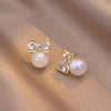 Luxury Diamond Bow Pearl Earrings for Women – Gold Plated Elegant Studs | Korean Style Anti-Tarnish Jewelry