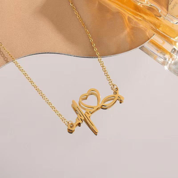 Stylish Love Heartbeat Necklace for Women – Gold-Plated Stainless Steel Chain Jewelry