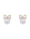 Luxury Diamond Bow Pearl Earrings for Women – Gold Plated Elegant Studs | Korean Style Anti-Tarnish Jewelry
