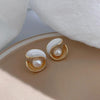 Elegant Korean Pearl Stud Earrings for Women – 14K Gold-Plated Geometric Design Fashion Jewelry