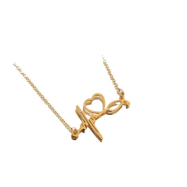 Stylish Love Heartbeat Necklace for Women – Gold-Plated Stainless Steel Chain Jewelry