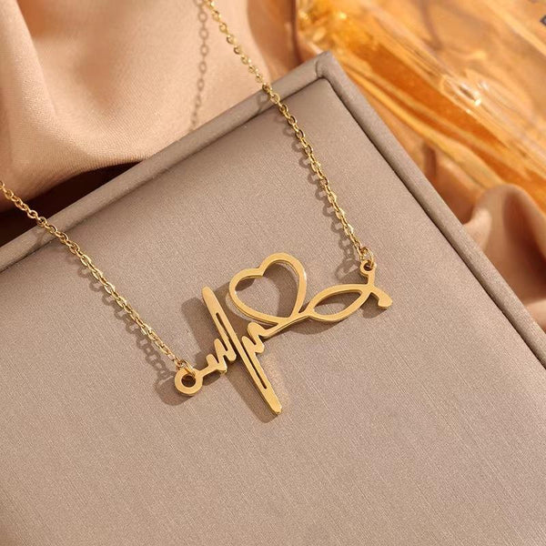 Stylish Love Heartbeat Necklace for Women – Gold-Plated Stainless Steel Chain Jewelry