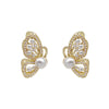 Korean Butterfly Pearl Earrings for Women – Gold Plated French Diamond Studs | Trendy Korean Fashion Jewelry